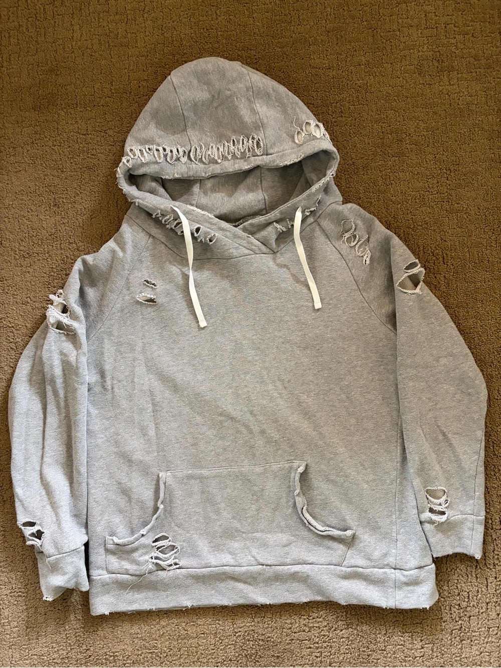 Chelsea Deboer Women's Gray Distressed Hoodie Sweatshirt